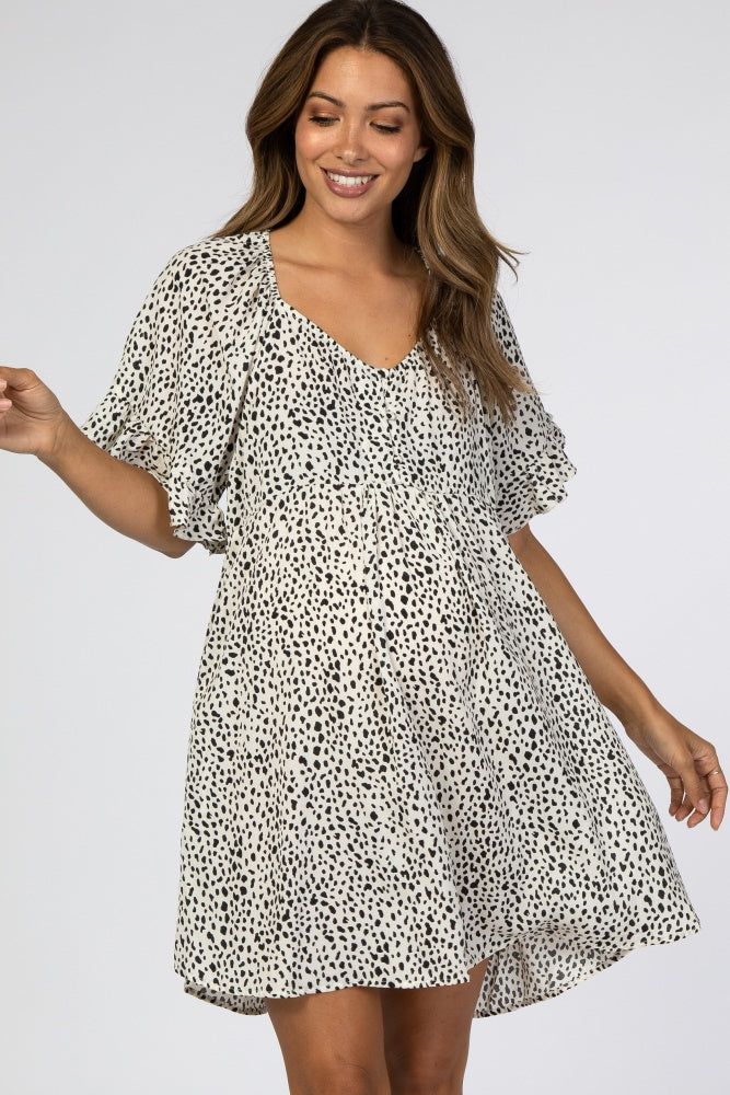 Cream Satin Dot Print Ruffle Sleeve Babydoll Maternity Dress sold by Pinkblush product image thumbnail 4