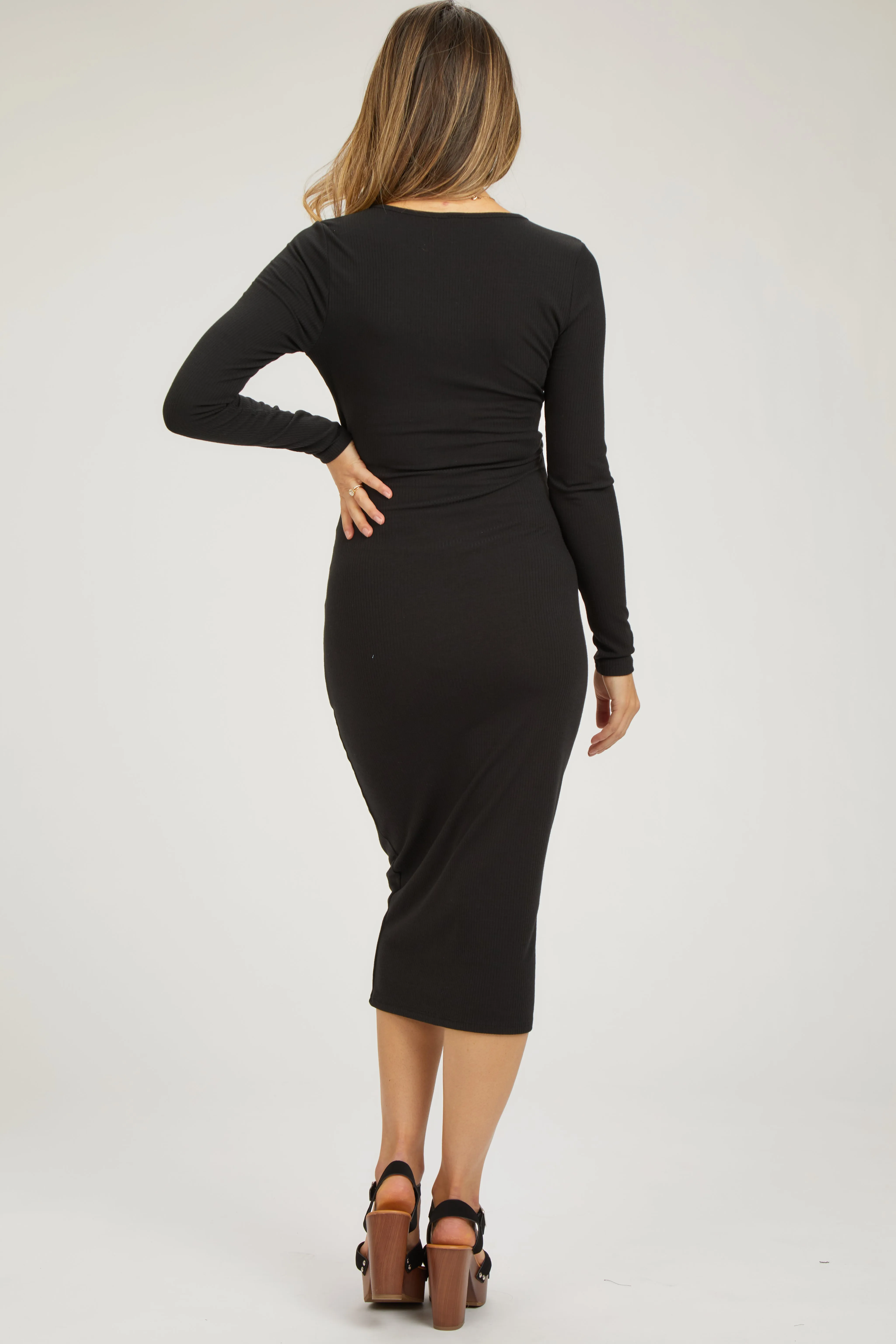 Black Ribbed Long Sleeve Maternity Wrap Dress sold by Pinkblush product image thumbnail 3