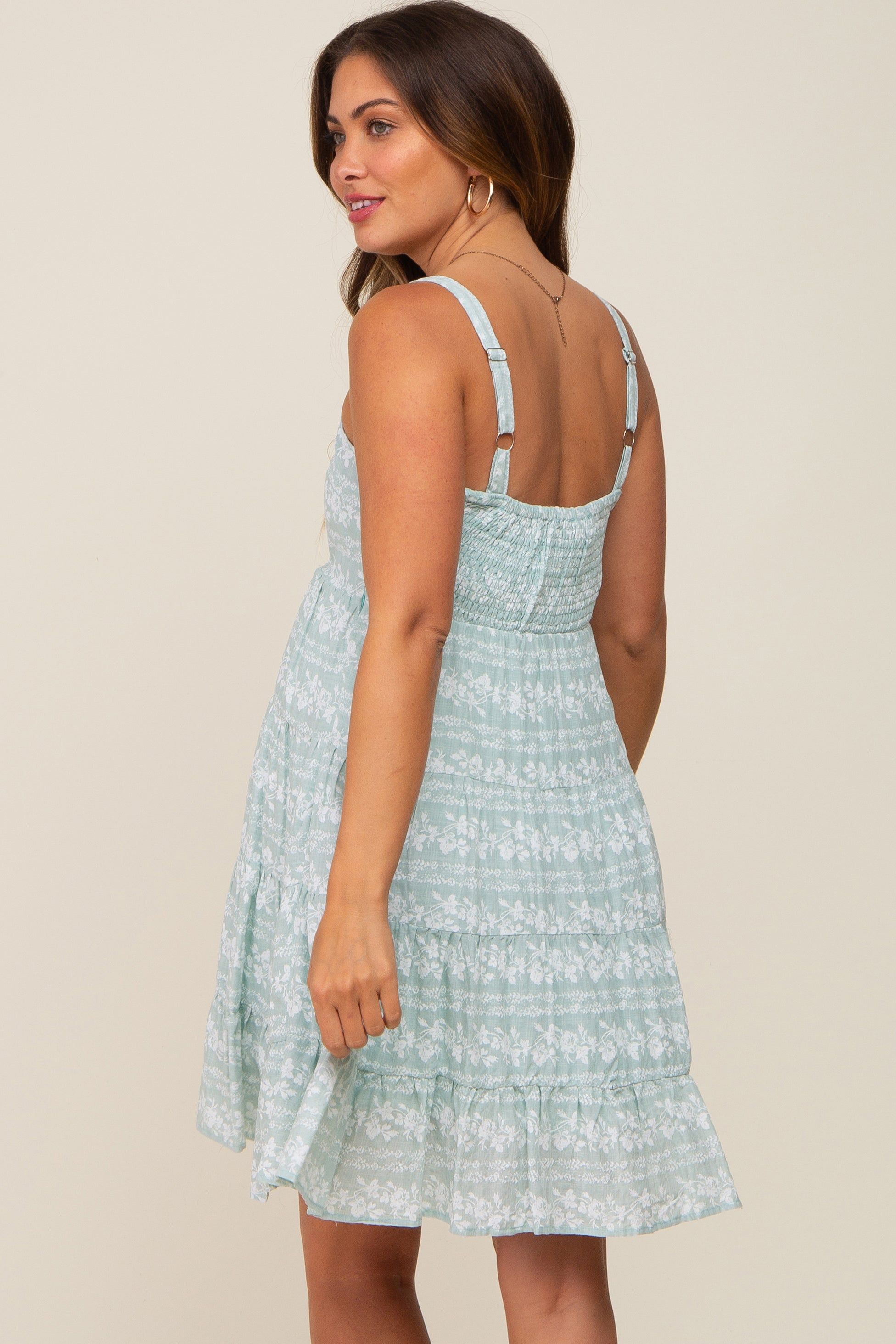 Mint Green Floral Square Neck Tiered Maternity Dress sold by Pinkblush product image thumbnail 3