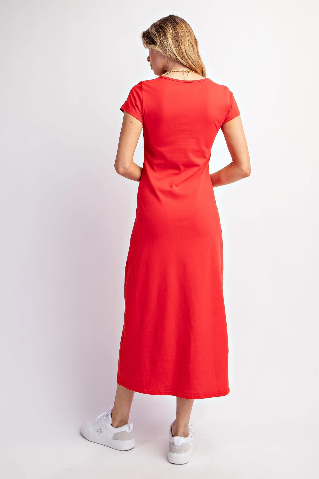 Red Short Sleeve Midi T-Shirt Dress sold by Pinkblush product image thumbnail 3