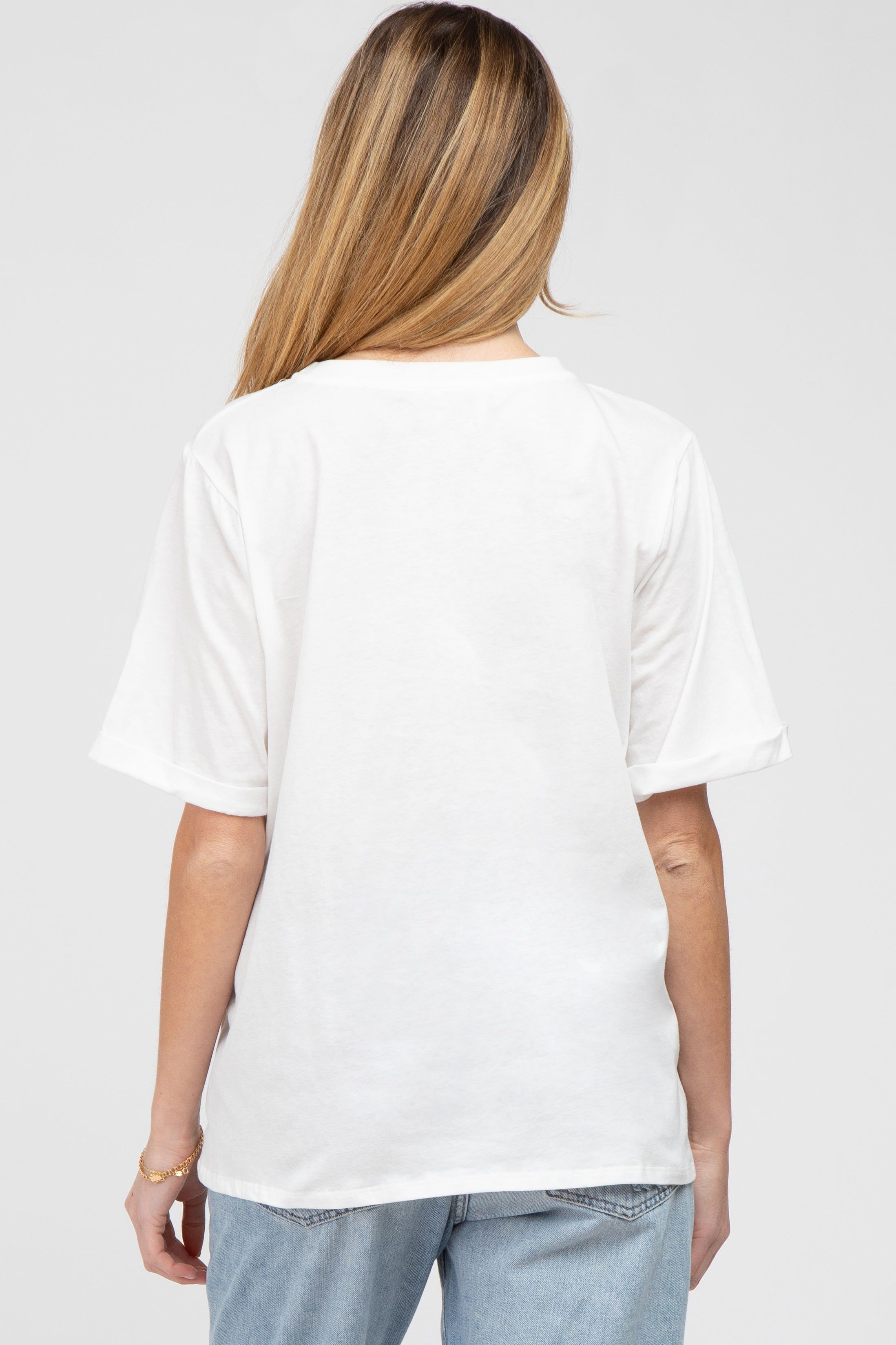 White Oversized Pocket Front Short Sleeve Maternity Top sold by Pinkblush product image thumbnail 3
