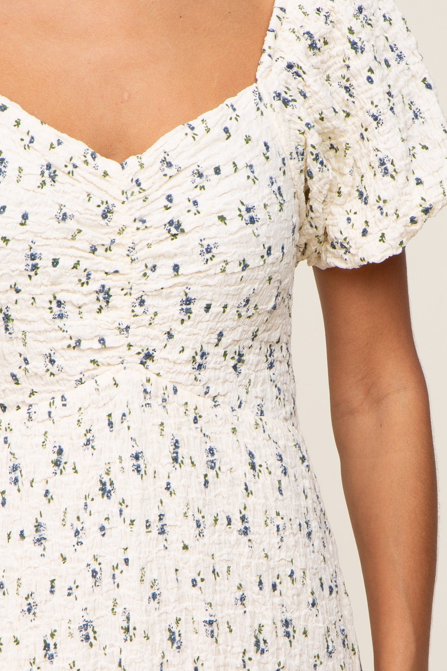 Ivory Smocked Floral Puff Sleeve Dress sold by Pinkblush product image thumbnail 4