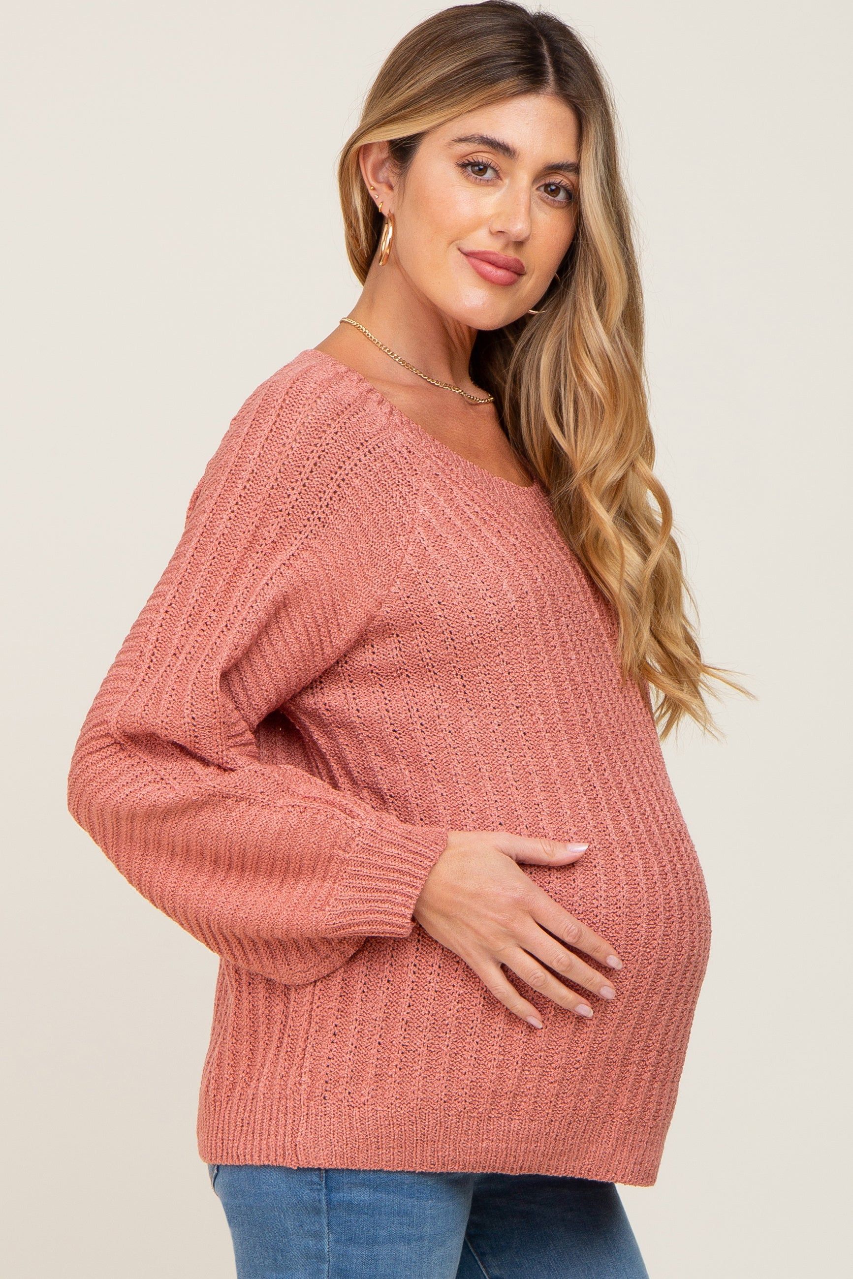 Mauve Puff Sleeve Maternity Sweater sold by Pinkblush product image thumbnail 2