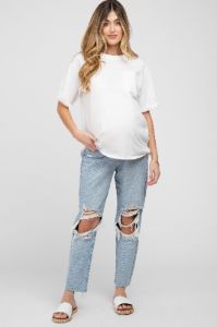 White Oversized Pocket Front Short Sleeve Maternity Top sold by Pinkblush
