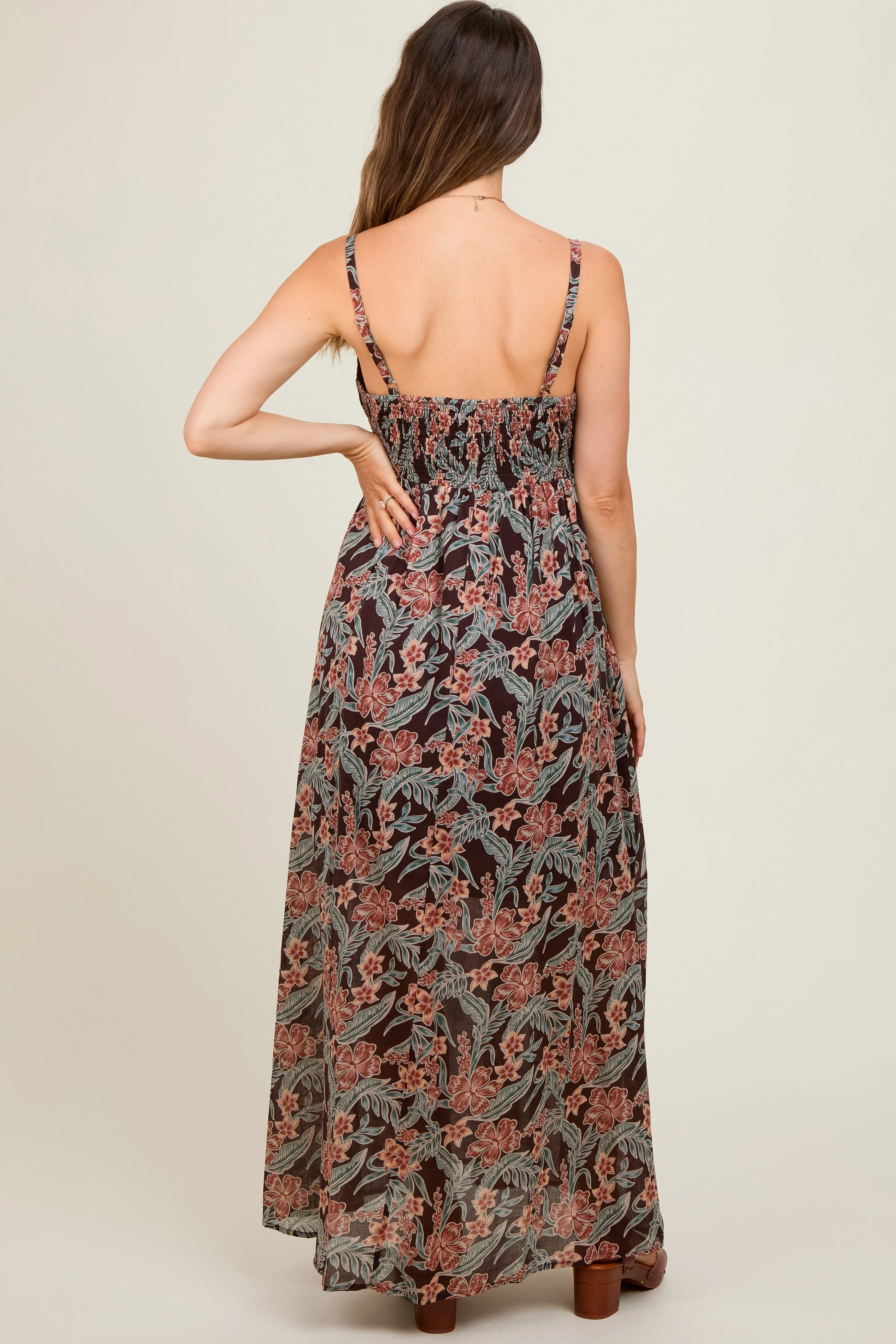 Brown Floral Lightweight Sleeveless Maternity Dress sold by Pinkblush product image thumbnail 3