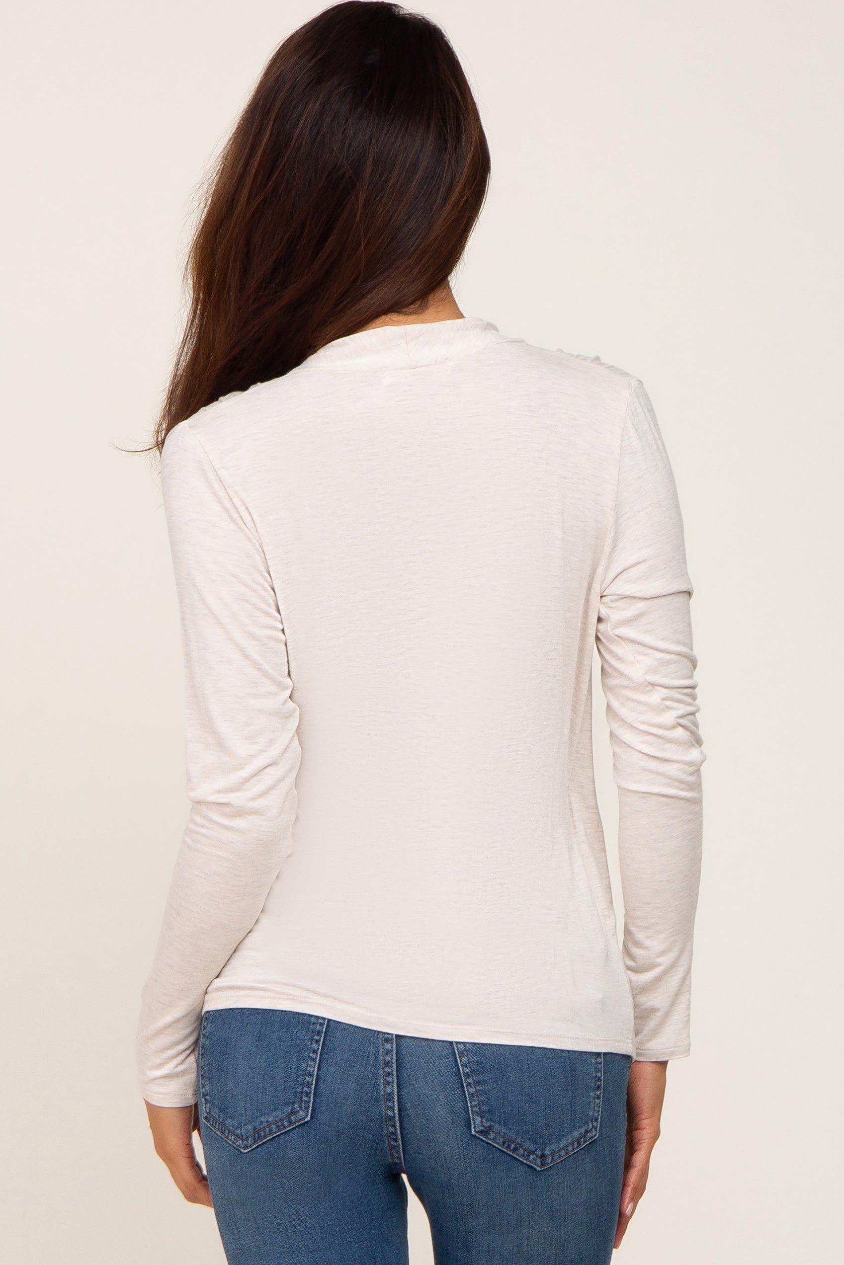 Oatmeal Long Sleeve Wrap Nursing Top sold by Pinkblush product image thumbnail 3