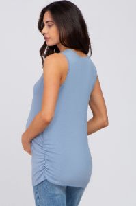Blue Sleeveless Ruched Maternity Top sold by Pinkblush