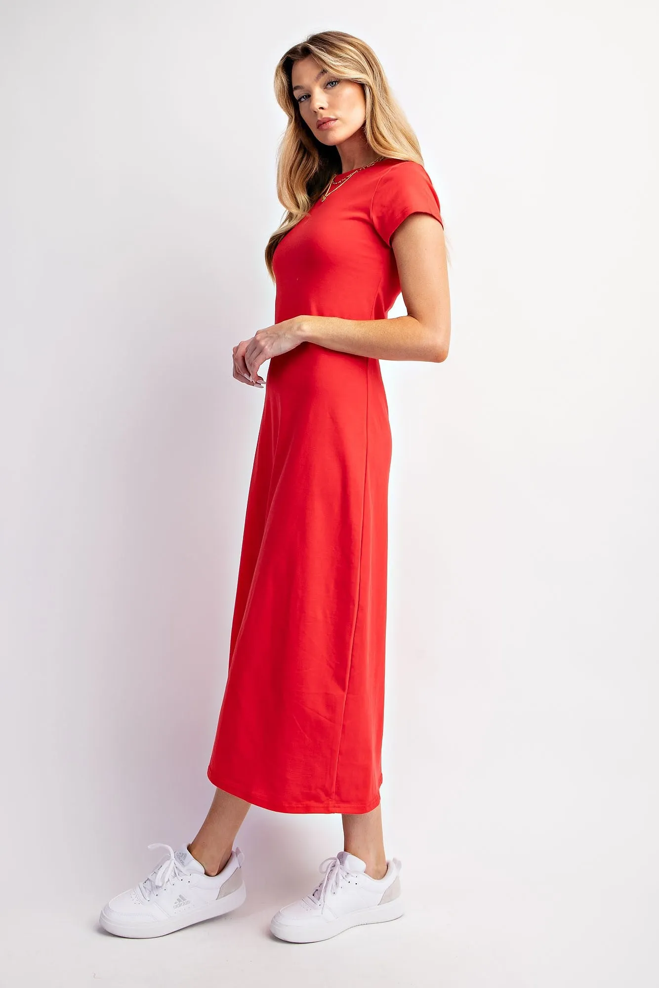 Red Short Sleeve Midi T-Shirt Dress sold by Pinkblush product image thumbnail 2