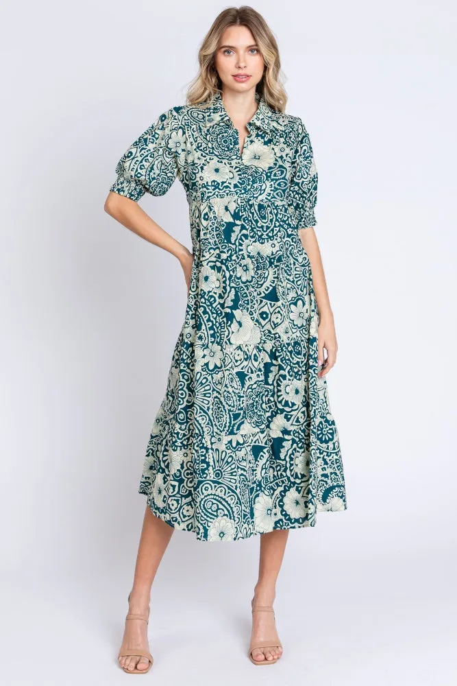Teal Floral Collared Tiered Maternity Midi Dress sold by Pinkblush product image thumbnail 3