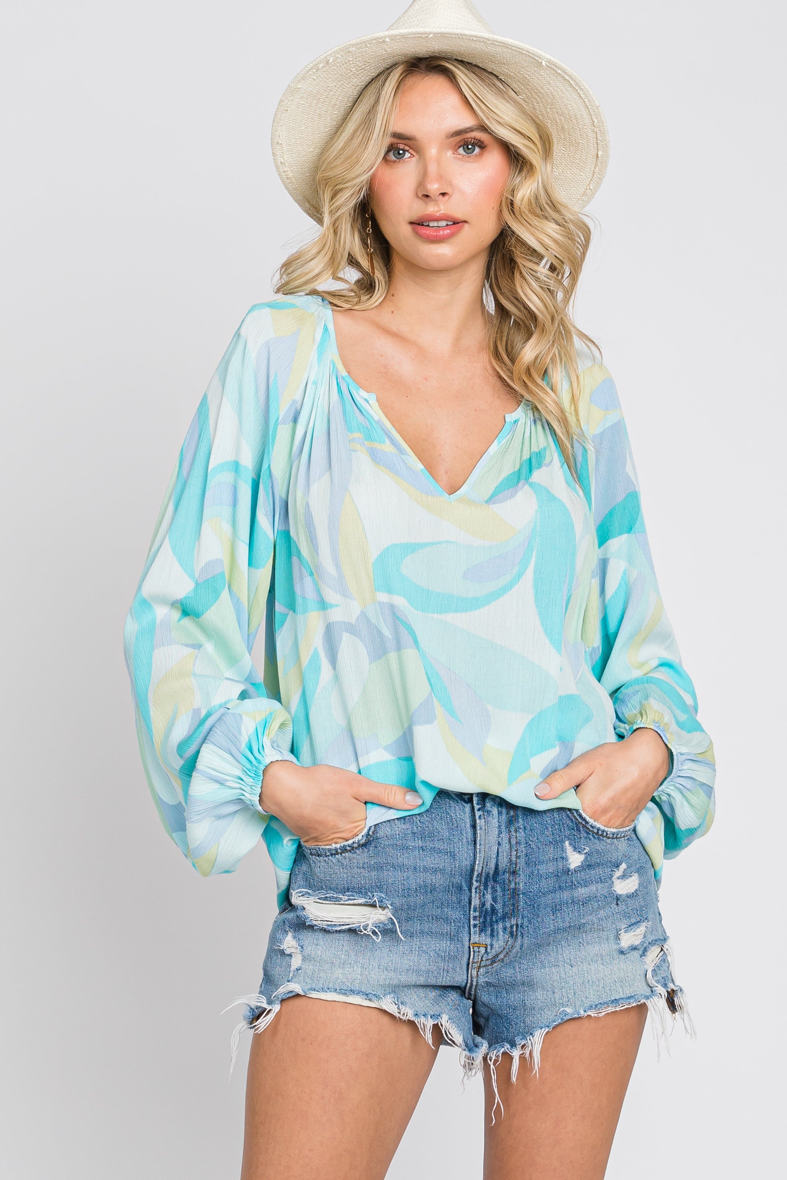 Blue Abstract Print Blouse sold by Pinkblush