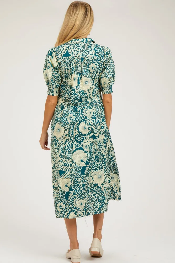 Teal Floral Collared Tiered Maternity Midi Dress sold by Pinkblush product image thumbnail 2