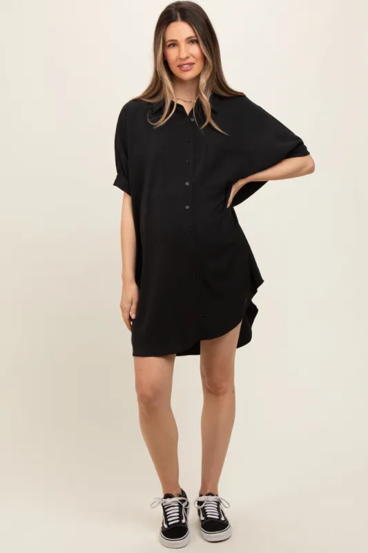 Black Collared Button Down Maternity Shirt Dress sold by Pinkblush