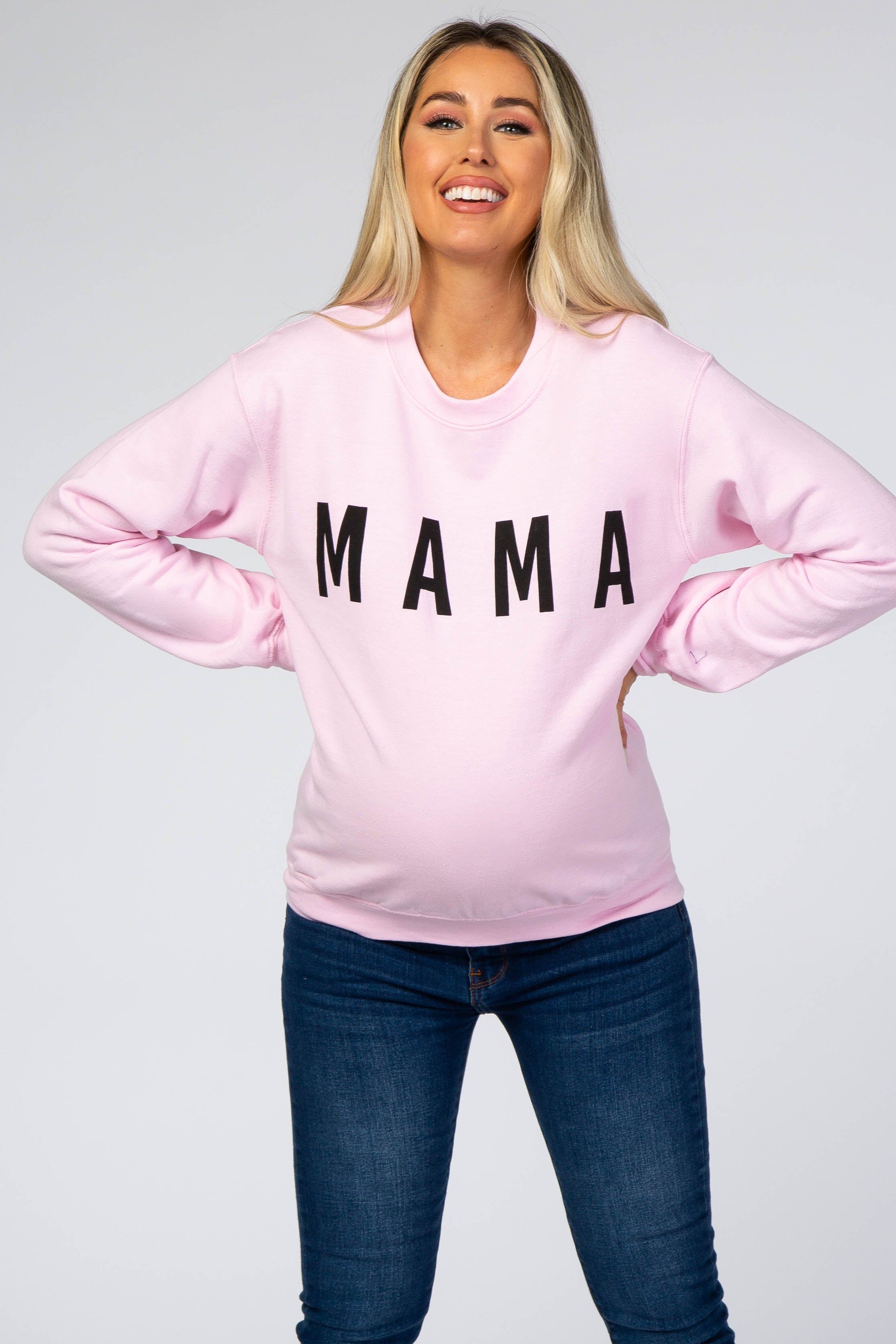 Light Pink Screen Print Mama Maternity Pullover Sweatshirt sold by Pinkblush