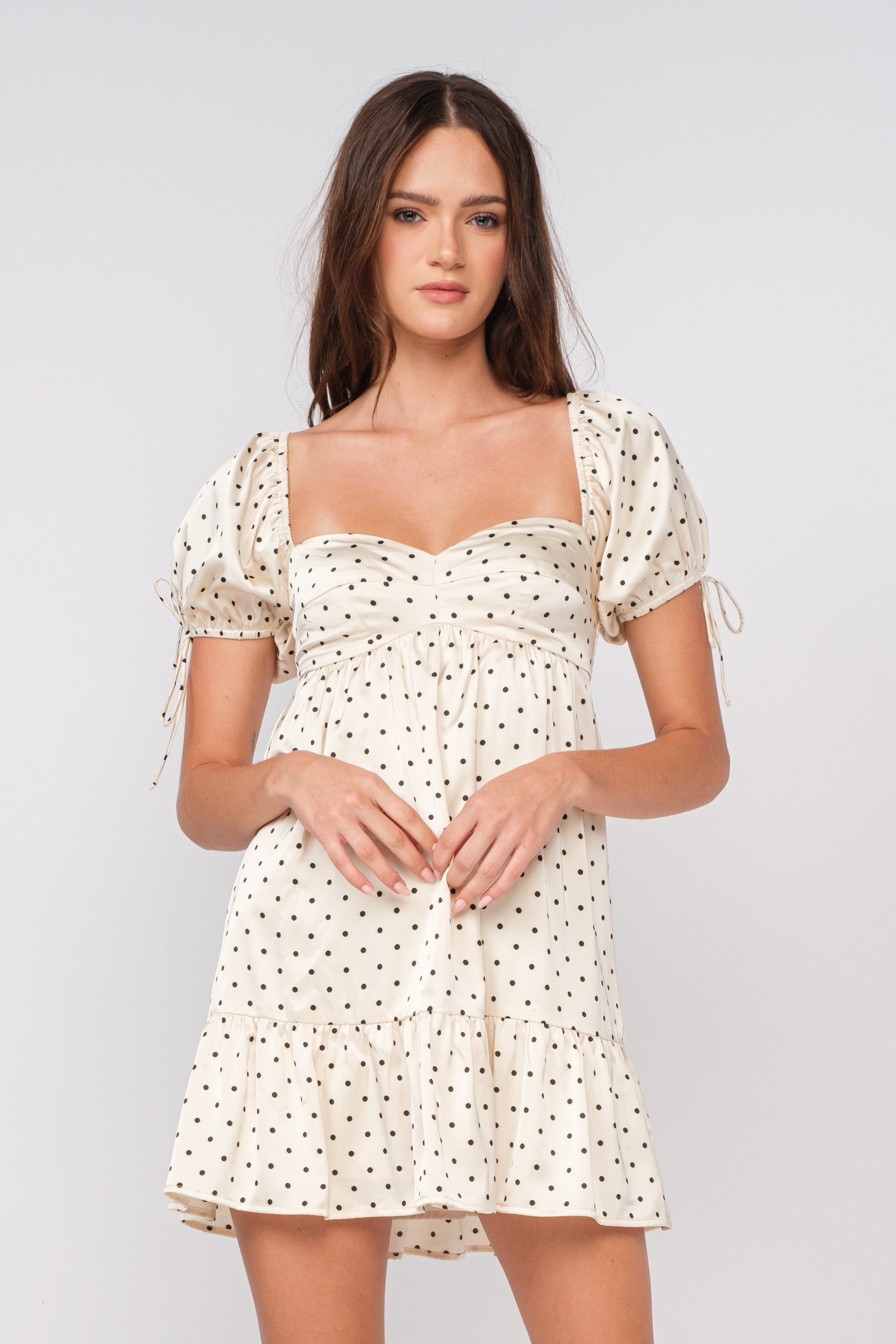 Ivory Silky Polka Dot Dress sold by Pinkblush