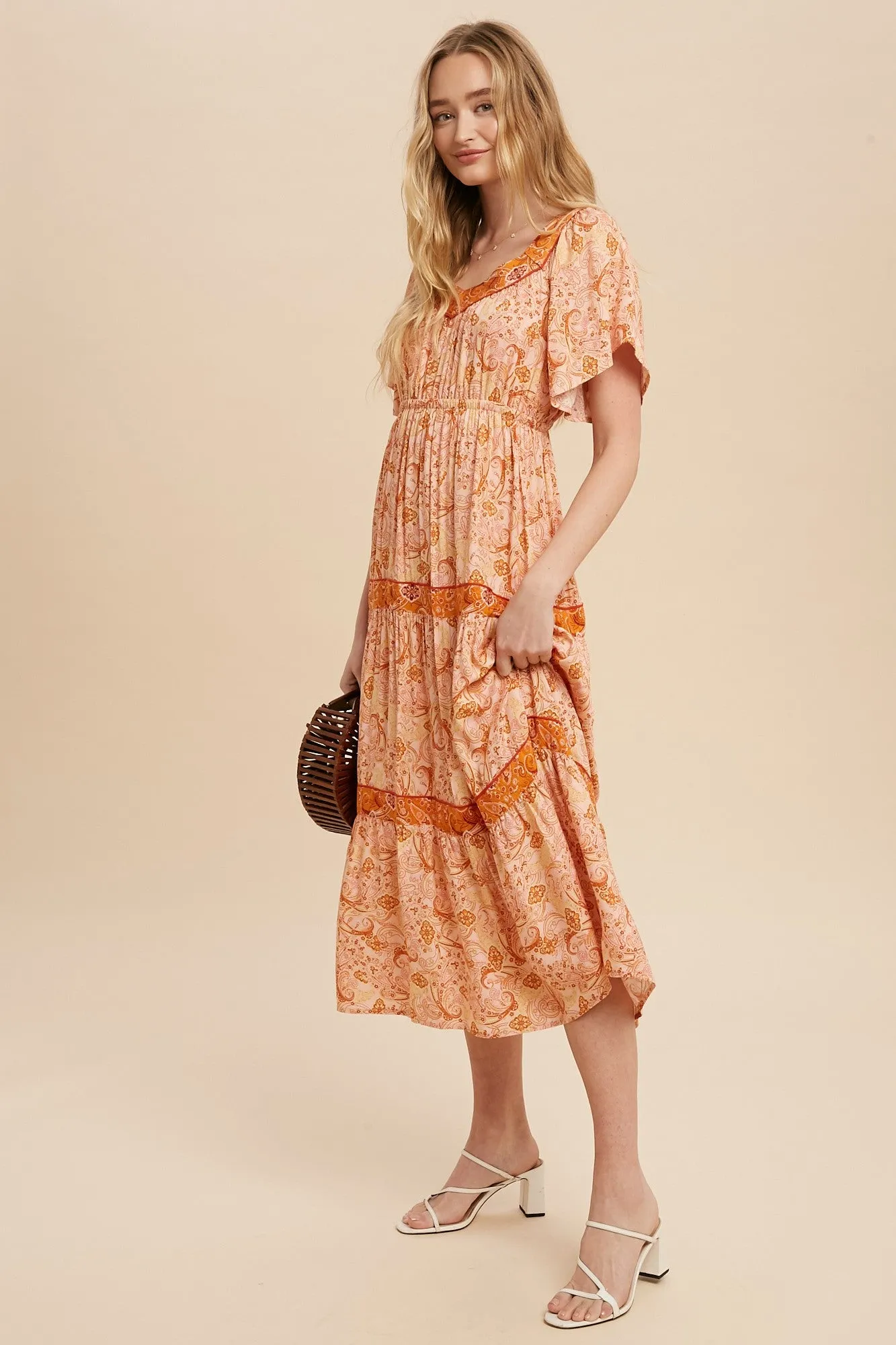 Rust Border Print Tiered Midi Dress sold by Pinkblush product image thumbnail 2