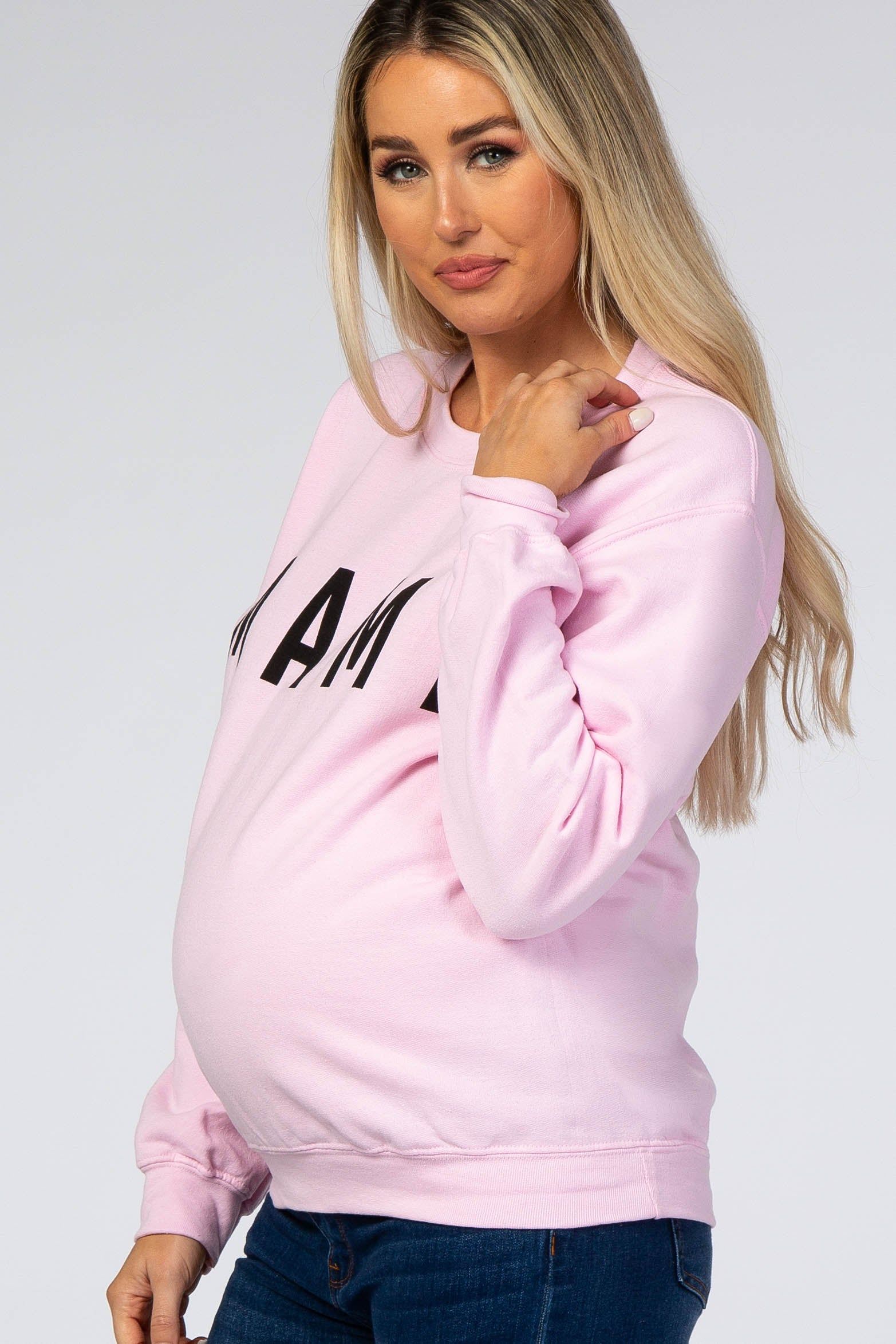 Light Pink Screen Print Mama Maternity Pullover Sweatshirt sold by Pinkblush product image thumbnail 2