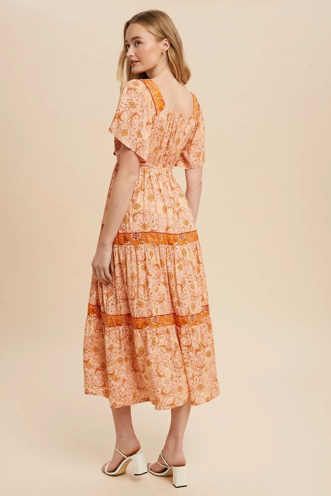 Rust Border Print Tiered Midi Dress sold by Pinkblush product image thumbnail 3