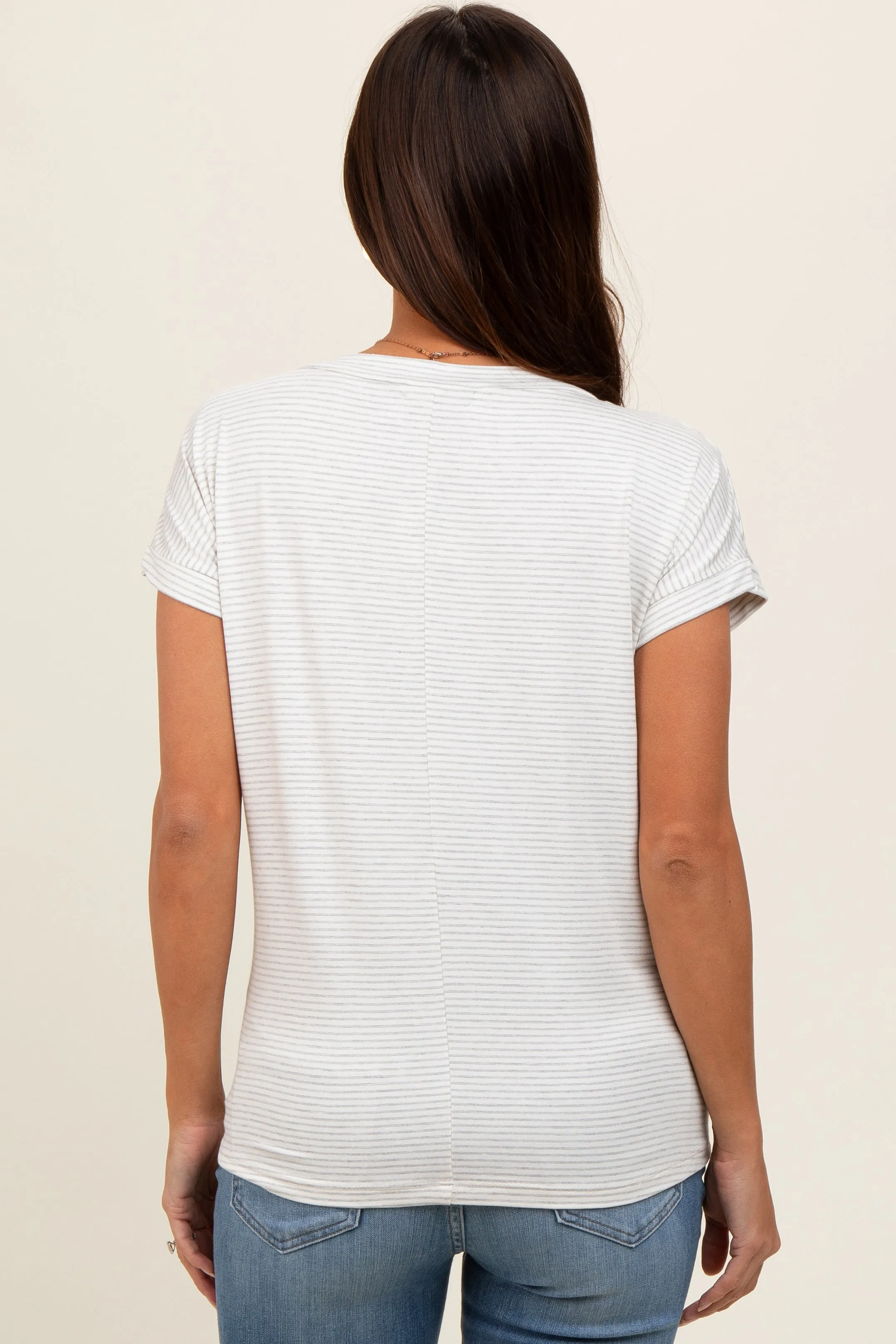 Heather Grey Striped V-Neck Maternity Short Sleeve Top sold by Pinkblush product image thumbnail 3