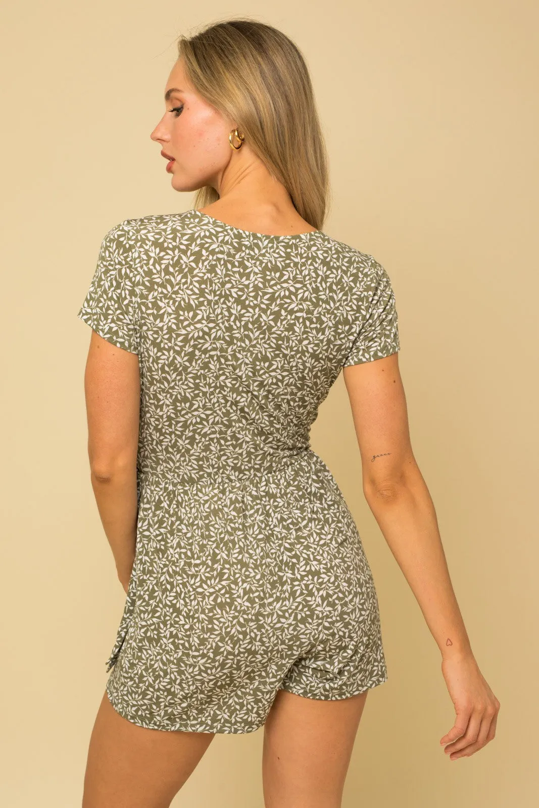 Sage-Off White Short Sleeve Surplice Romper sold by Pinkblush product image thumbnail 3