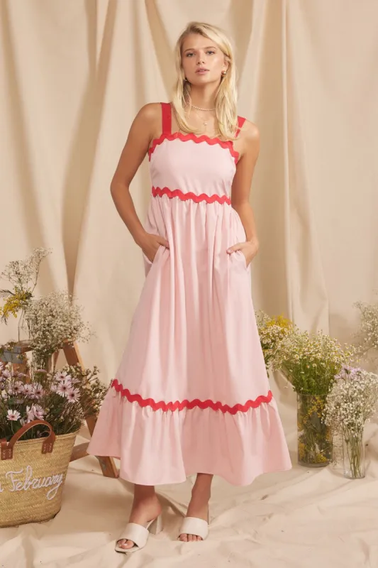 Pink Contrast Trim Maxi Dress sold by Pinkblush