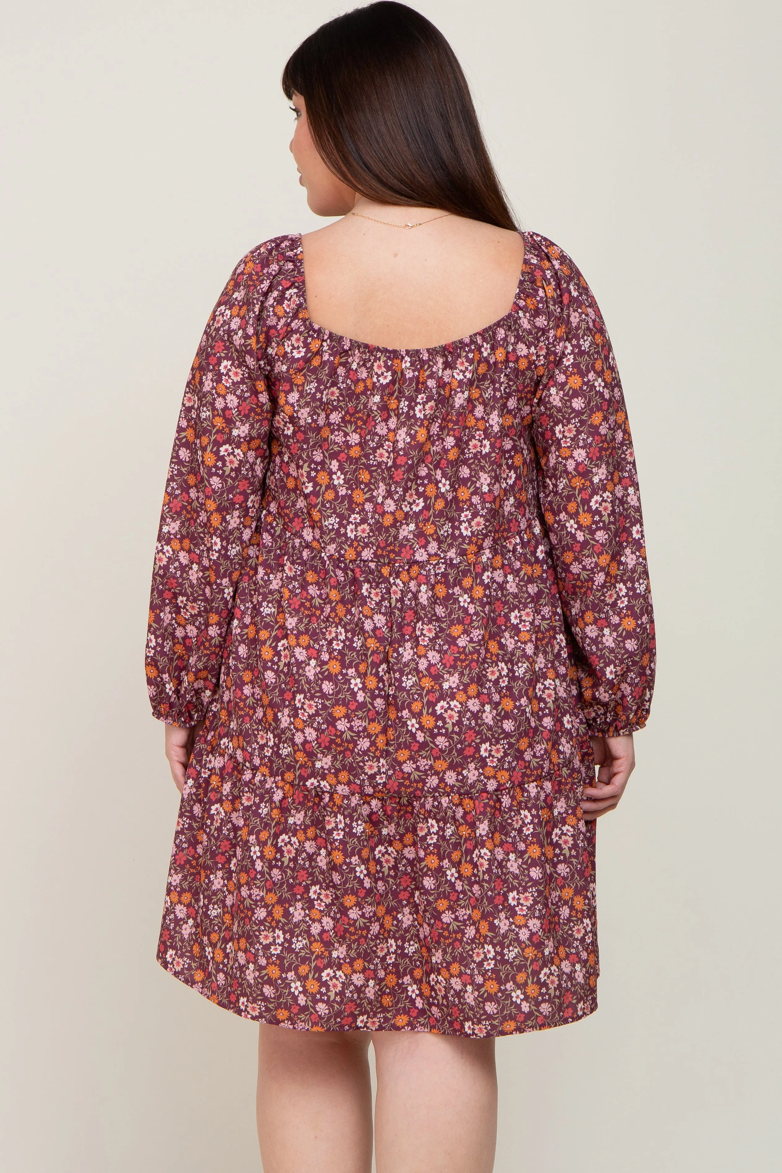 Burgundy Floral Long Sleeve Plus Dress sold by Pinkblush product image thumbnail 3