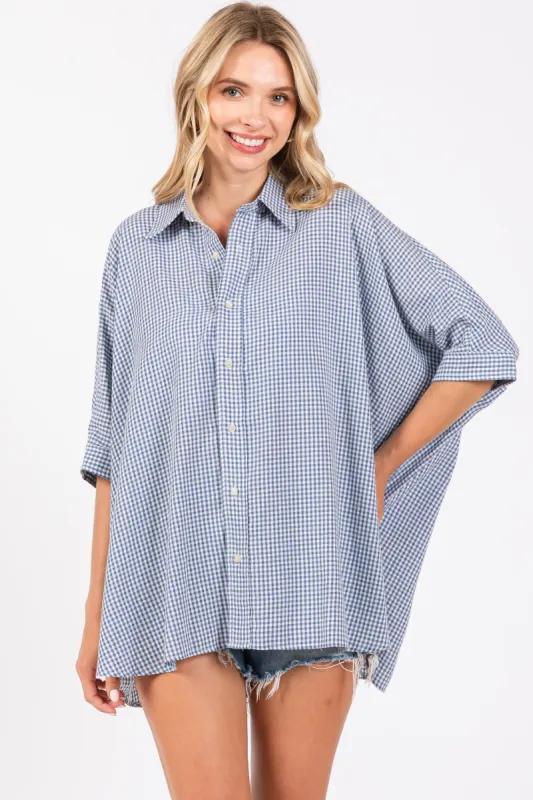 Blue Checkered Oversized Button Down Shirt sold by Pinkblush
