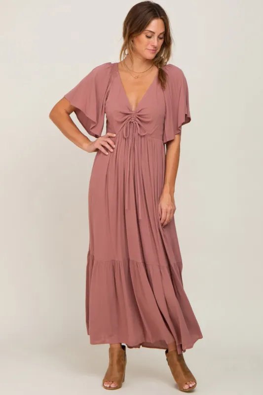 Mauve Flutter Sleeve Cinched Maxi Dress sold by Pinkblush