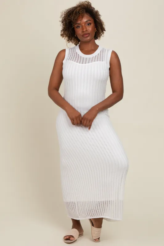 White Sheer Knit Layered Maxi Dress sold by Pinkblush