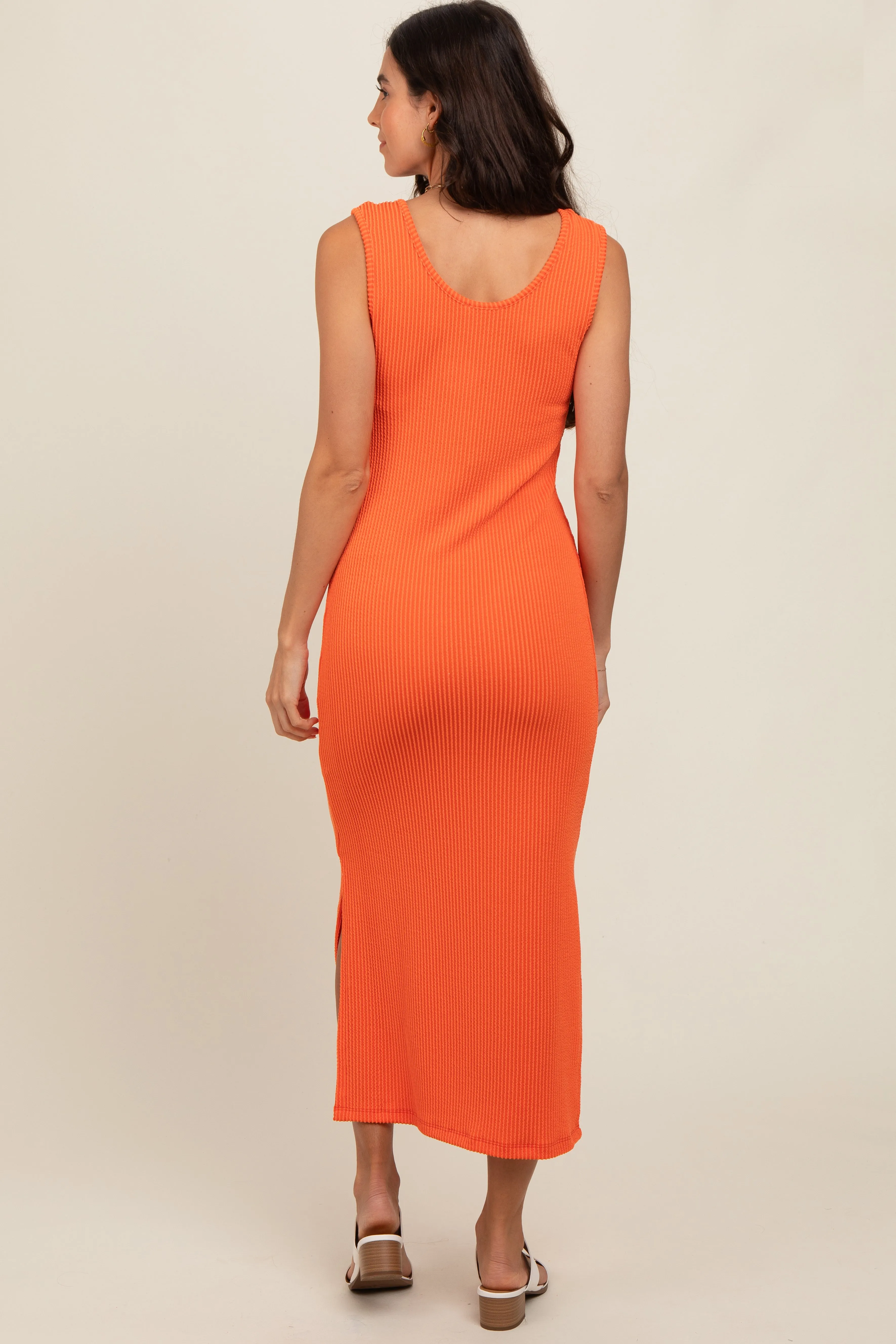 Orange Ribbed Side Slit Maxi Dress sold by Pinkblush product image thumbnail 3