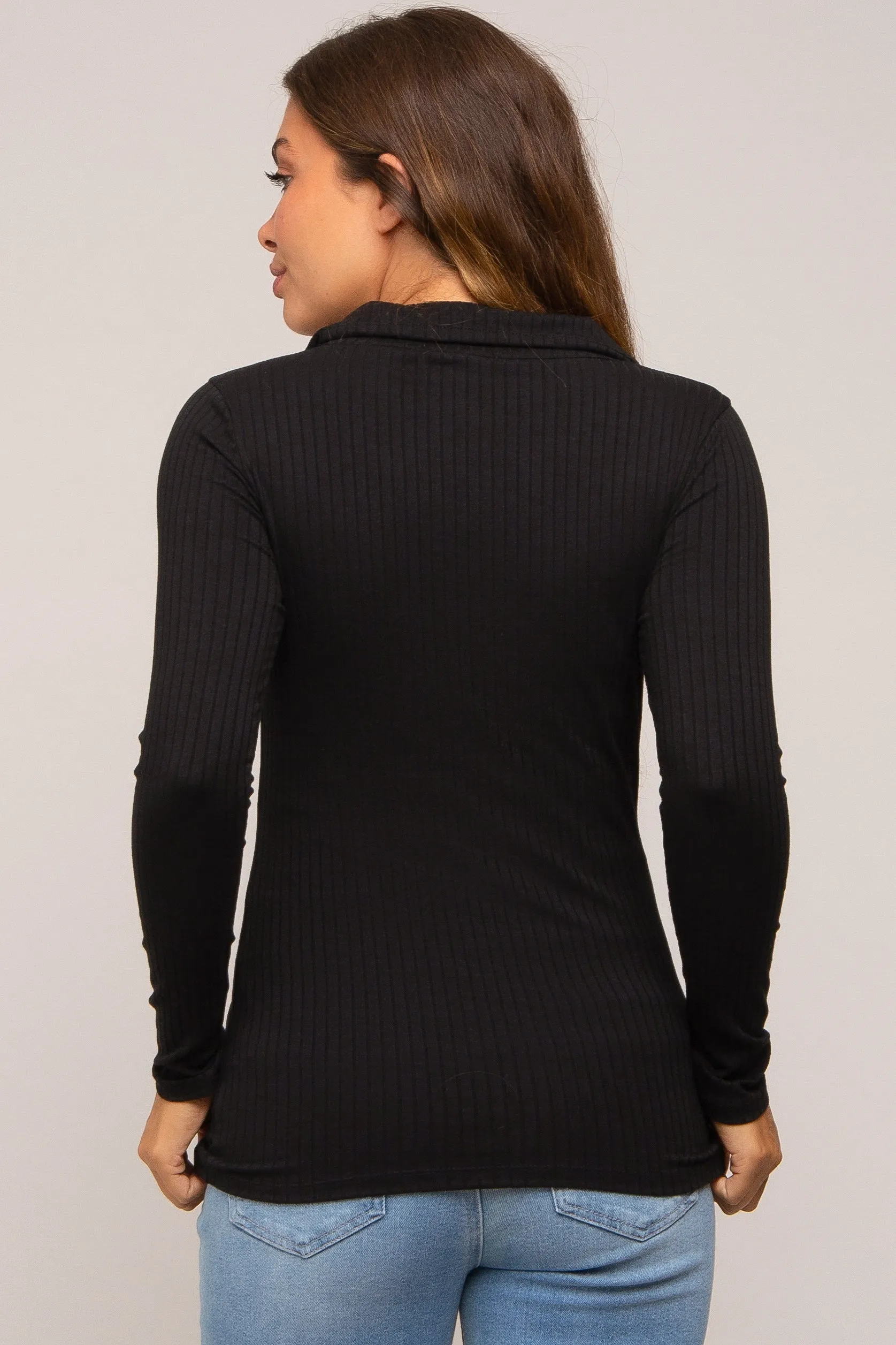 Black Ribbed Collared Long Sleeve Maternity Top sold by Pinkblush product image thumbnail 3