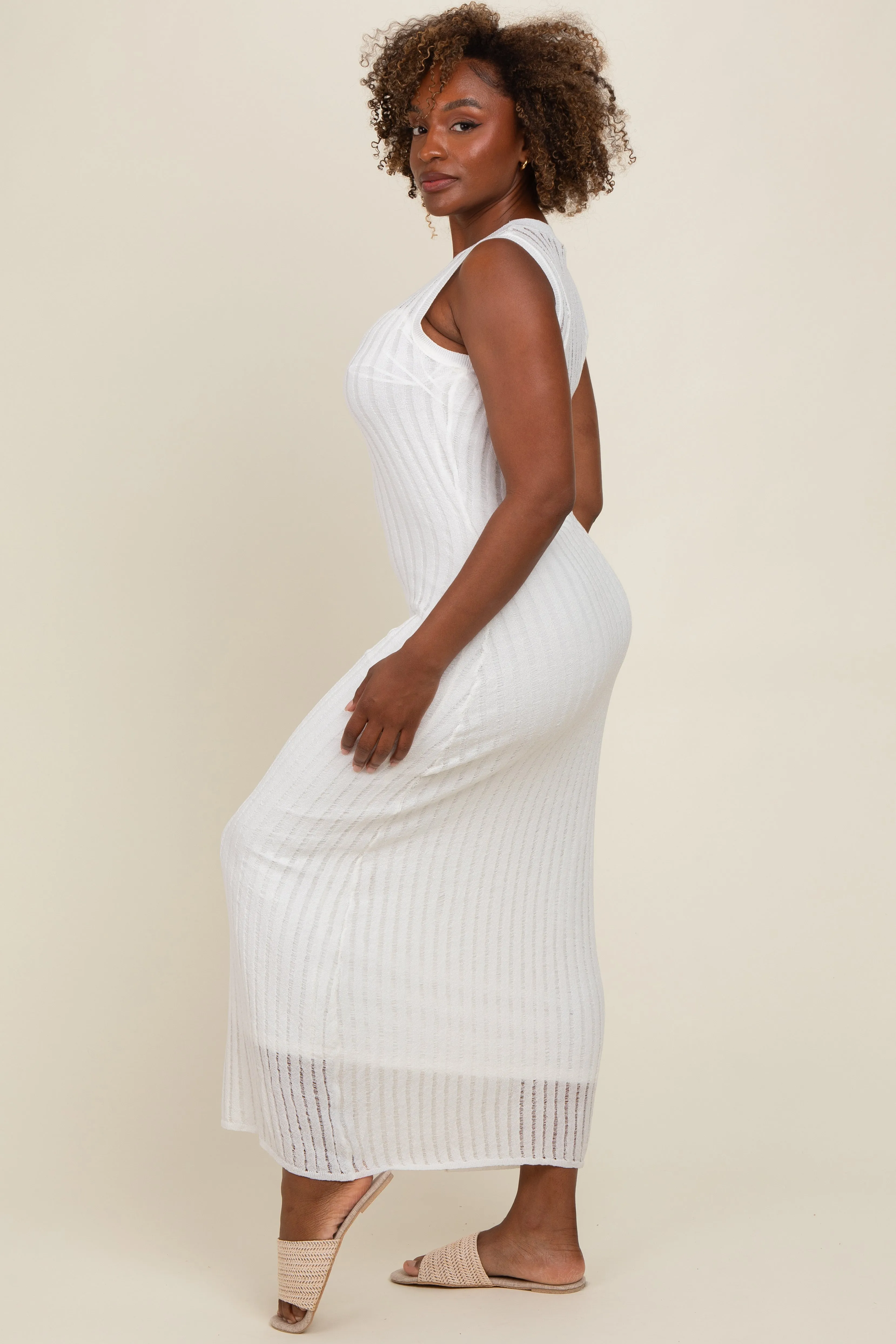 White Sheer Knit Layered Maxi Dress sold by Pinkblush product image thumbnail 2
