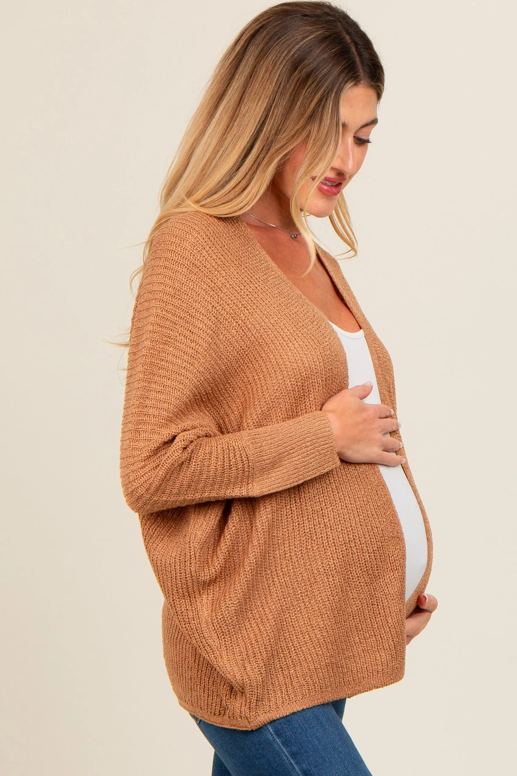 Camel Knit Open Front Maternity Cardigan sold by Pinkblush product image thumbnail 3