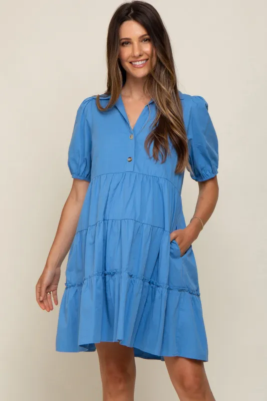 Blue Collared Tiered Maternity Dress sold by Pinkblush