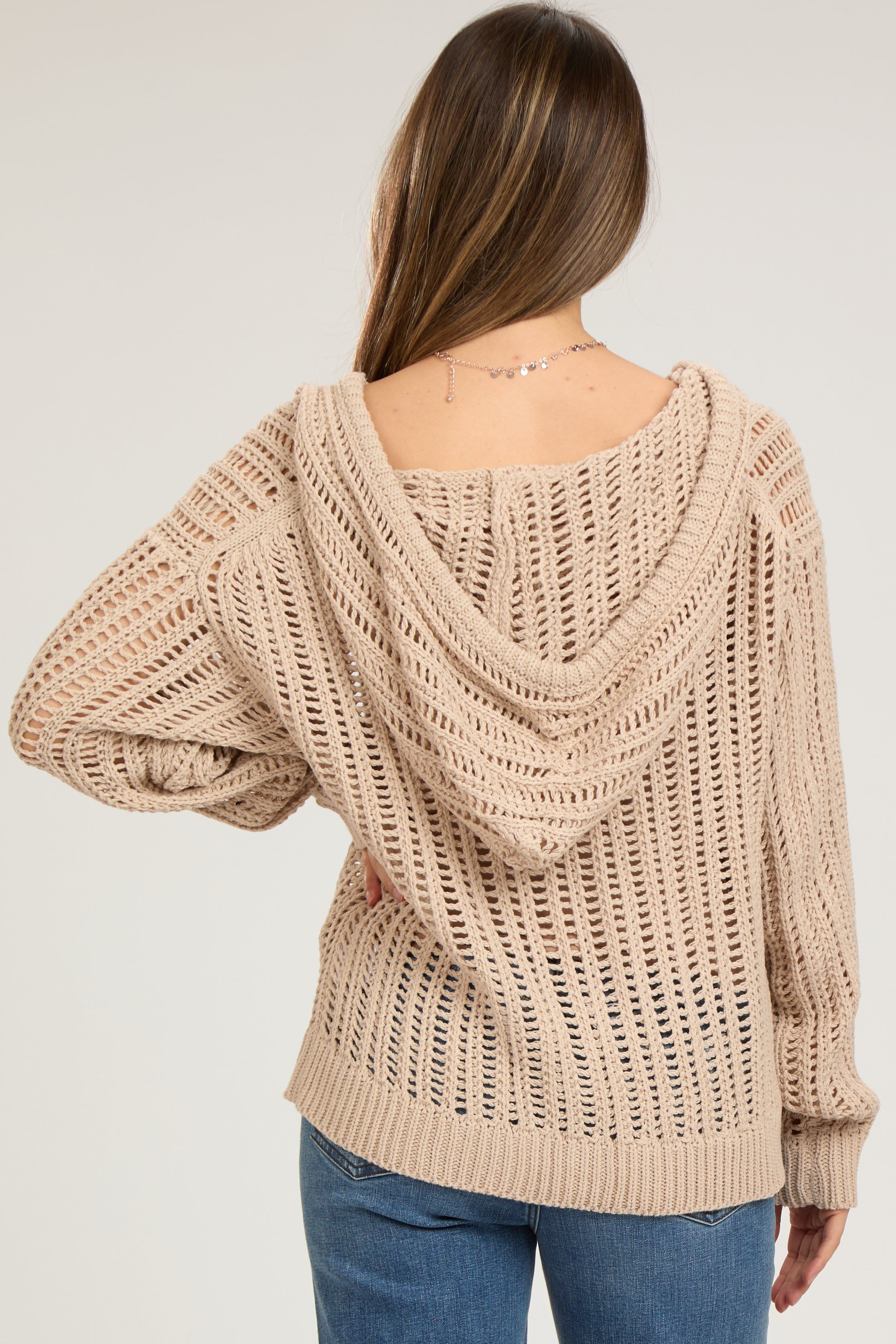 Taupe Open Knit Maternity Hooded Sweater sold by Pinkblush product image thumbnail 3