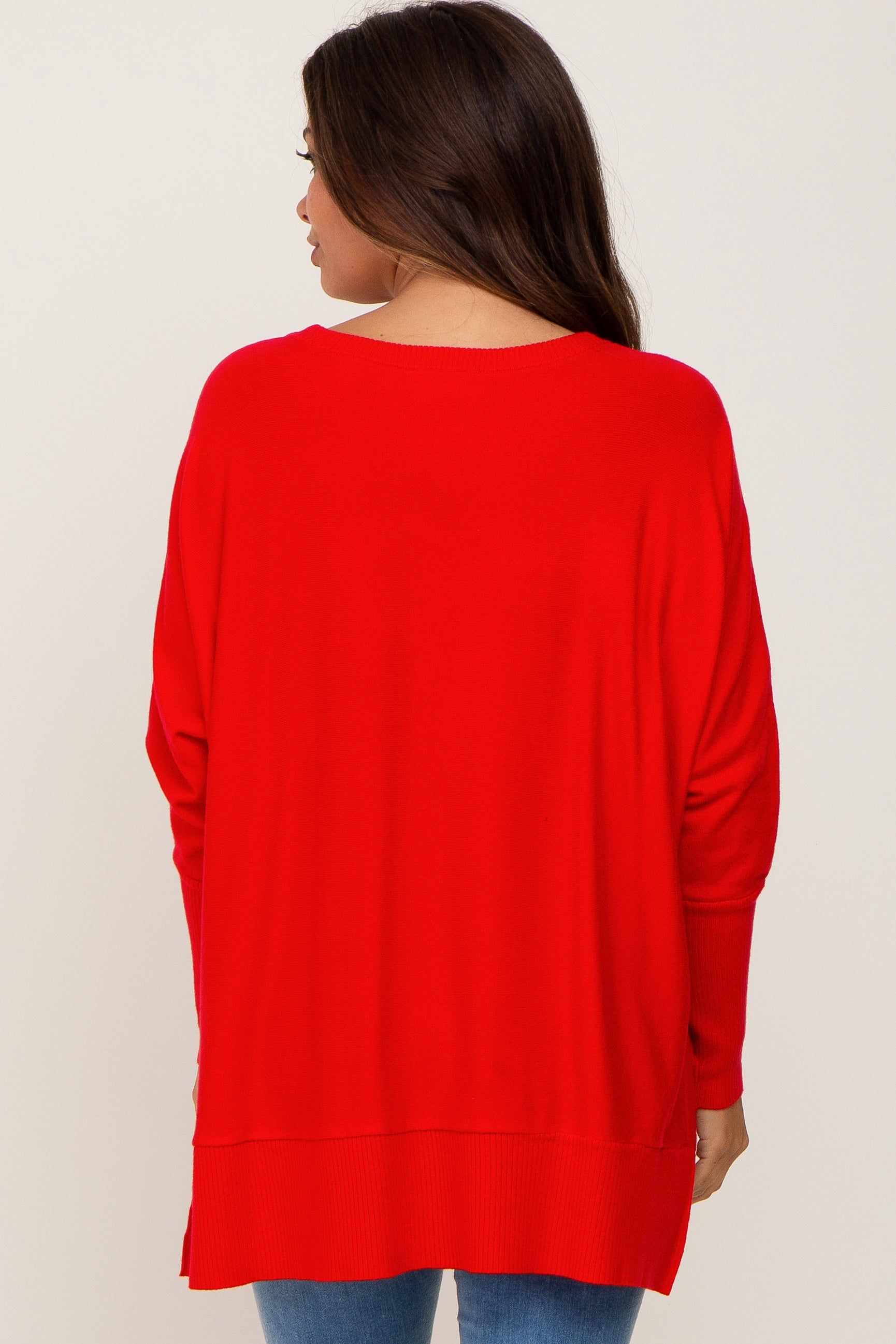 Red Dolman Sleeve Side Slit Maternity Sweater sold by Pinkblush product image thumbnail 3