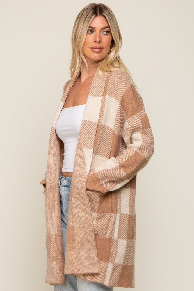 Taupe Plaid Shawl Cardigan sold by Pinkblush product image thumbnail 2