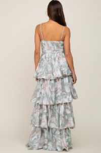 Mint Green Floral Ruffle Tiered Smocked Maternity Maxi Dress sold by Pinkblush