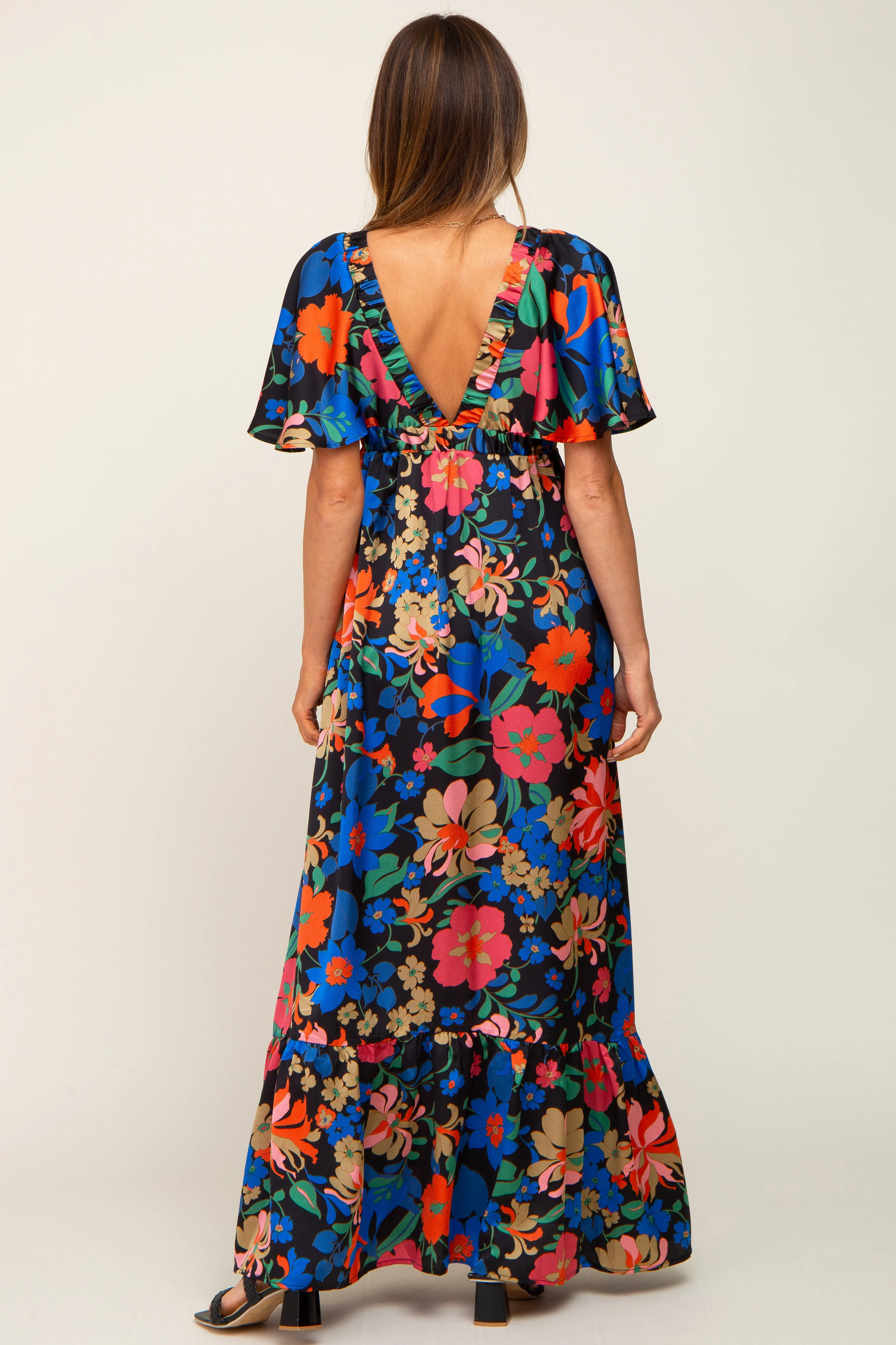 Black Floral Flounce Sleeve Maxi Dress sold by Pinkblush product image thumbnail 3
