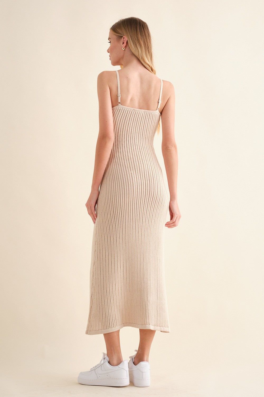 Beige Open Knit Crochet Midi Dress sold by Pinkblush product image thumbnail 3