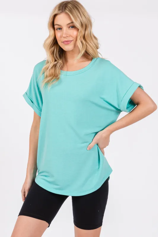 Mint Green Short Sleeve Terry Top sold by Pinkblush