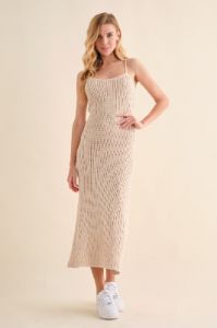 Beige Open Knit Crochet Midi Dress sold by Pinkblush
