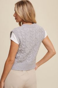 Heather Grey Cable Knit Cropped Sweater Vest sold by Pinkblush