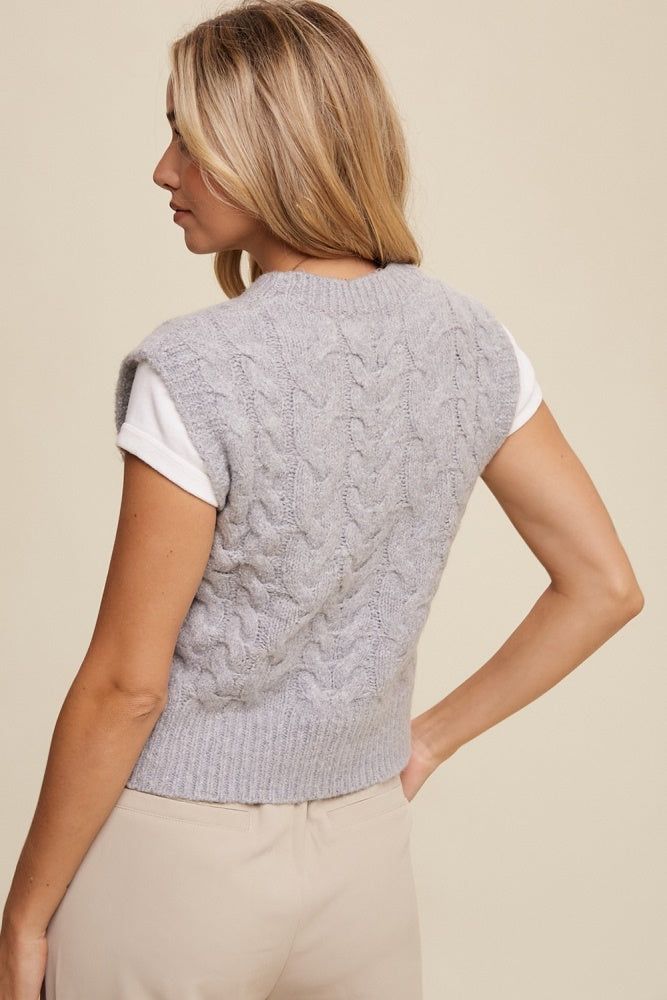 Heather Grey Cable Knit Cropped Sweater Vest sold by Pinkblush product image thumbnail 4