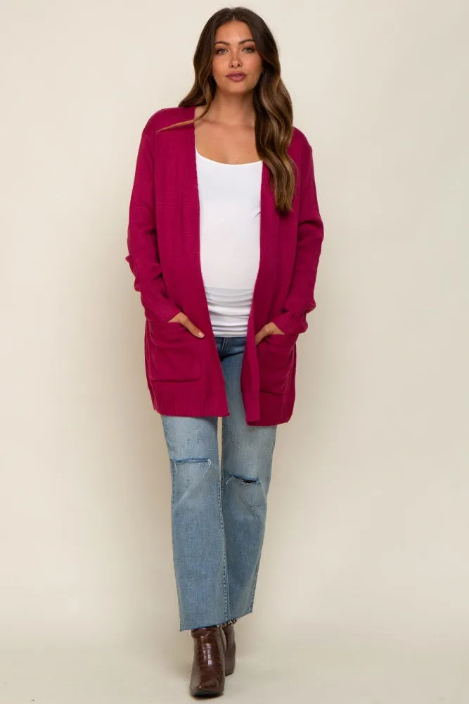 Magenta Front Pocket Maternity Cardigan sold by Pinkblush