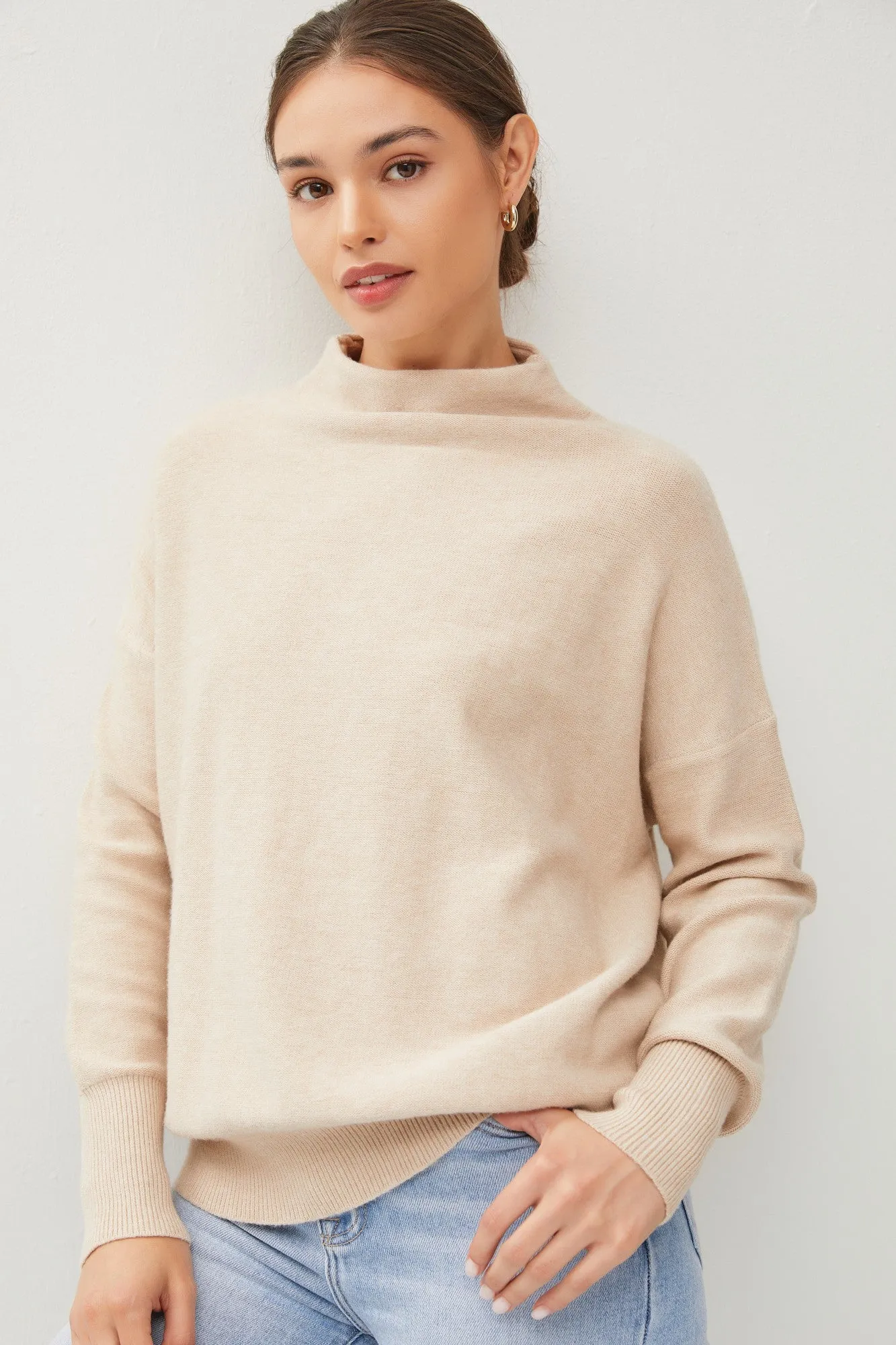 Beige Soft Knit Mock Neck Maternity Sweater sold by Pinkblush product image thumbnail 5