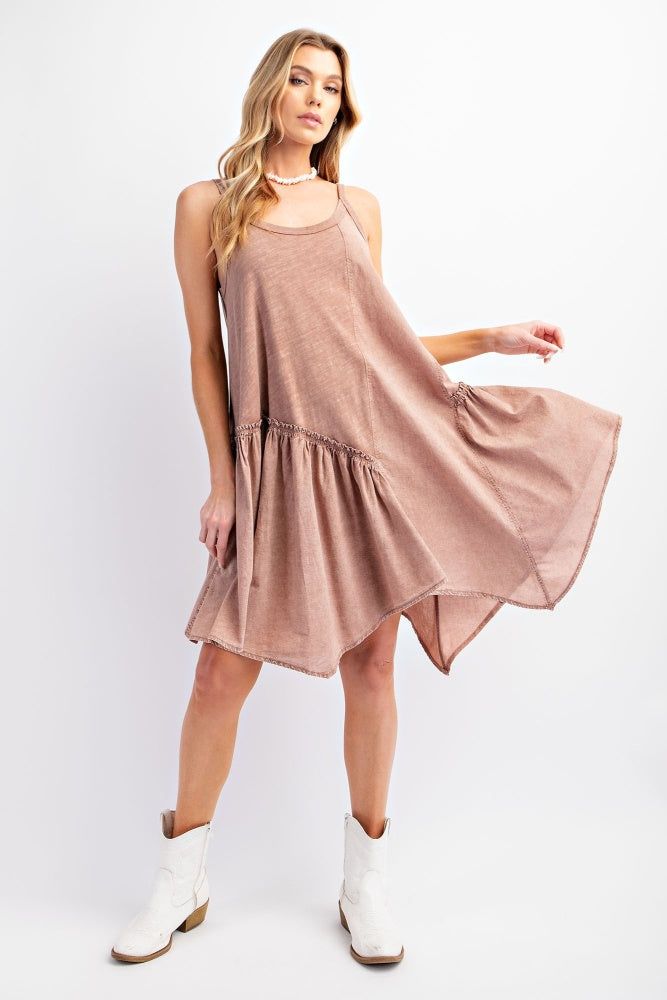 Mauve Cotton Slub Mix Mineral Washed Cami Dress sold by Pinkblush