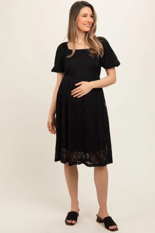 Black Lace Square Neck Maternity Dress sold by Pinkblush