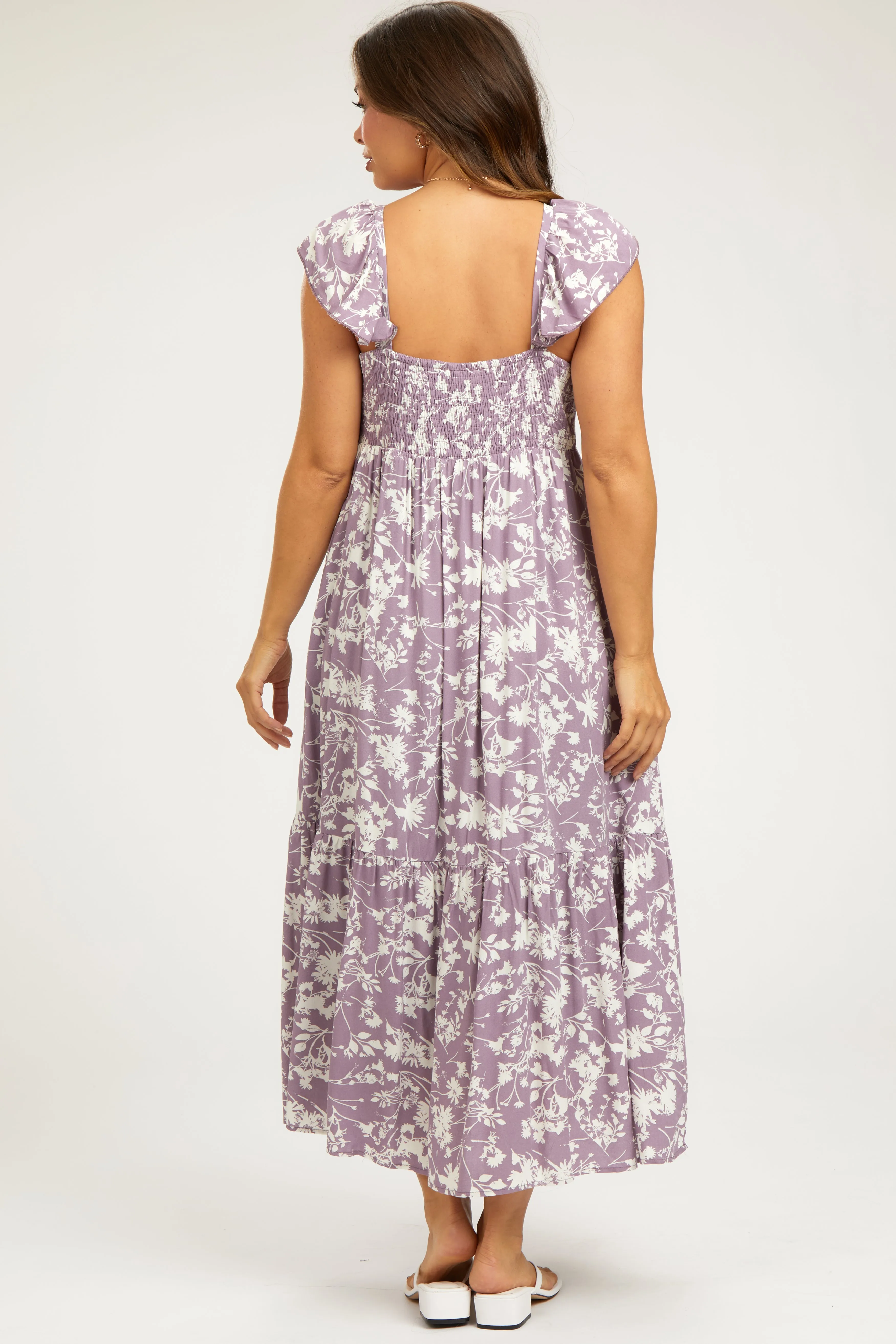 Lavender Floral Ruffle Maternity Midi Dress sold by Pinkblush product image thumbnail 3