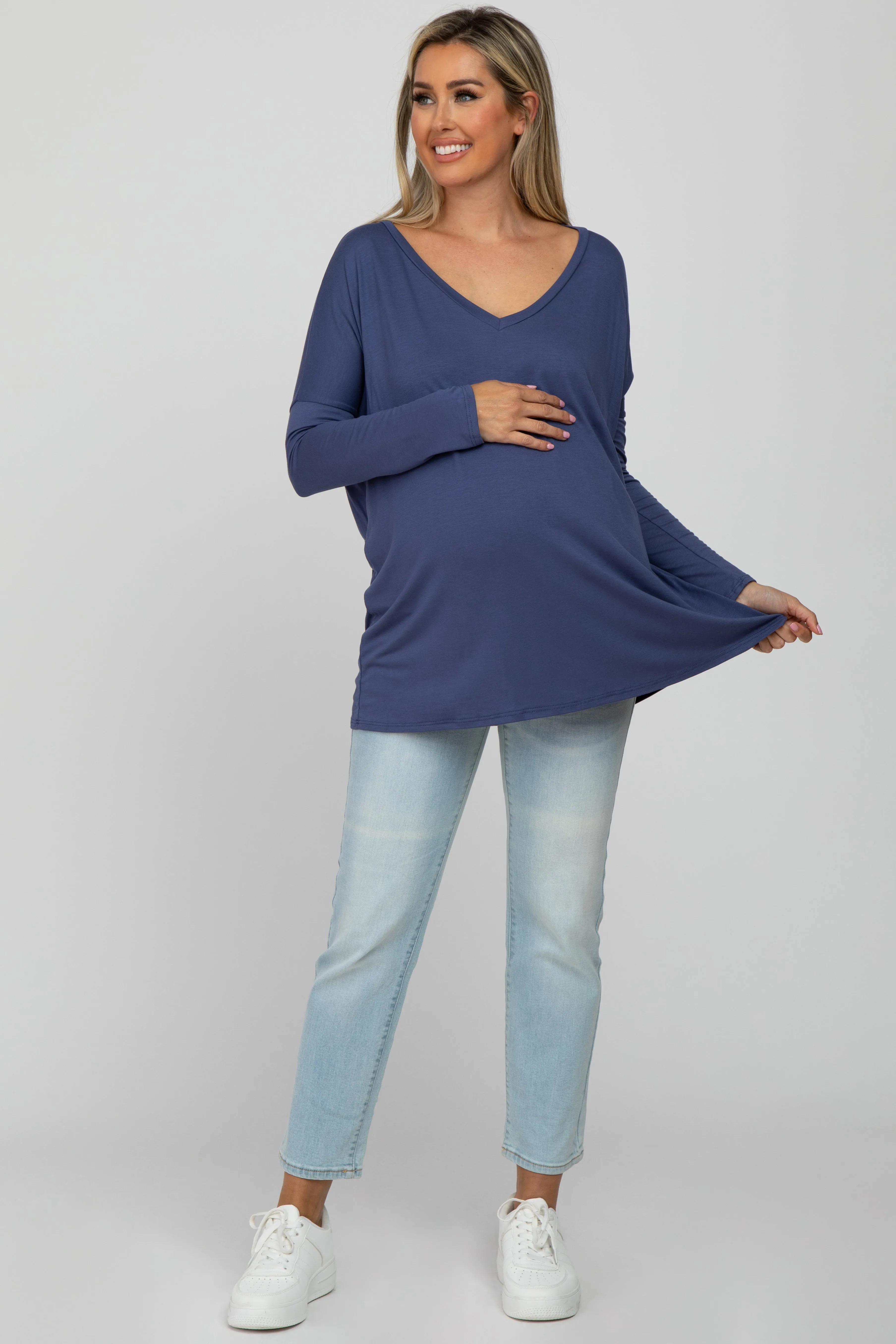 Blue V-Neck Maternity Top sold by Pinkblush product image thumbnail 2