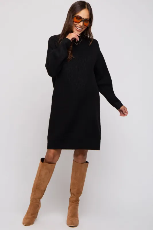 Black Mock Neck Maternity Sweater Dress sold by Pinkblush